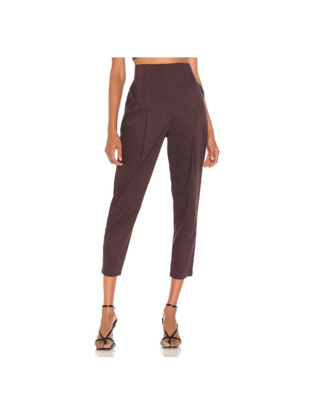 A.L.C. Davon Linen Blend High Waist Trouser Madjool Red Pleated Italian Fabric-4